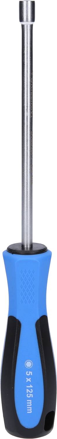 Blauer Schraubendreher mit schwarzem Griff und Metallstange, als Werkzeug abgebildet, auf weißem Hintergrund.