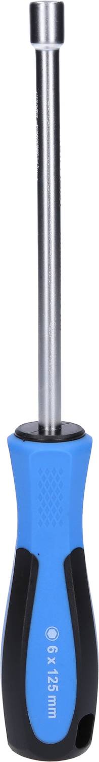 Schraubendreher mit blauem Griff und langem, schmalem Metallkopf. Geeignet für Arbeiten an schwer zugänglichen Stellen.