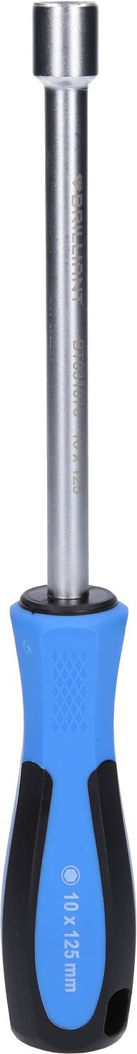 Blauer Schraubendreher mit schwarzem Griff und silberner Klinge, geeignet zum Festziehen von Muttern.