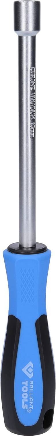 Schraubendreher mit langem, zylindrischem Metallschaft und blau-schwarzem Griff, geeignet für Sechskantmutter-Anwendungen.