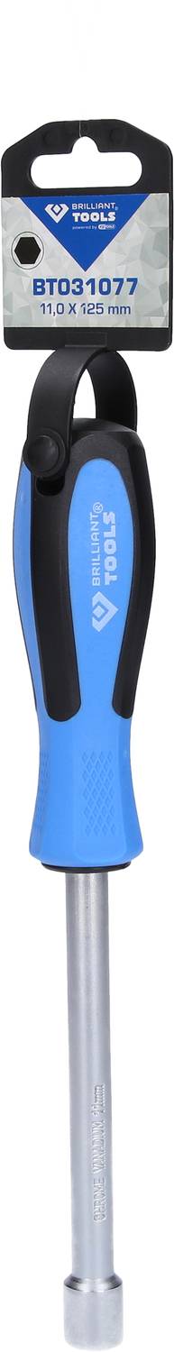 Ein blauer Schraubendreher mit ergonomischem Griff und schwarzem Detail. Der Kopf ist mit einem Anhänger versehen, auf dem 'PROFI' steht.