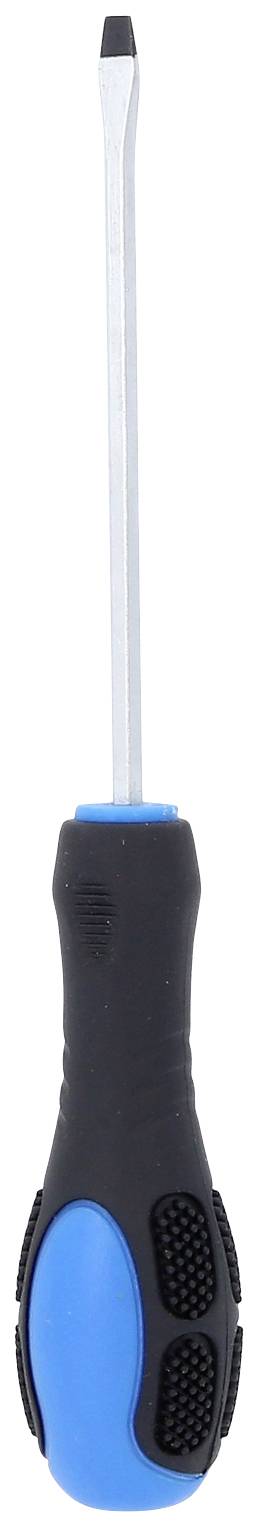 Schraubendreher mit schwarzem Griff und blauen Akzenten; der Griff hat gummierte Flächen für besseren Halt.