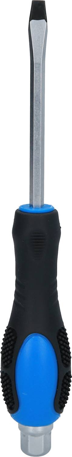 Kreuzschlitz-Schraubendreher mit blau-schwarzem, rutschfestem Griff.