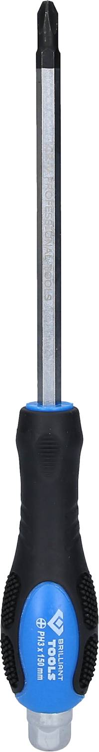 Kreuzschlitzschraubendreher mit blau-schwarzem Griff, geeignet für Schraubarbeiten in Werkstatt und Haushalt.