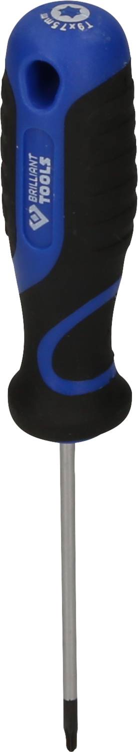 Kreuzschlitzschraubendreher mit schwarzem Griff und blauen Akzenten, ergonomisches Design für komfortable Handhabung.