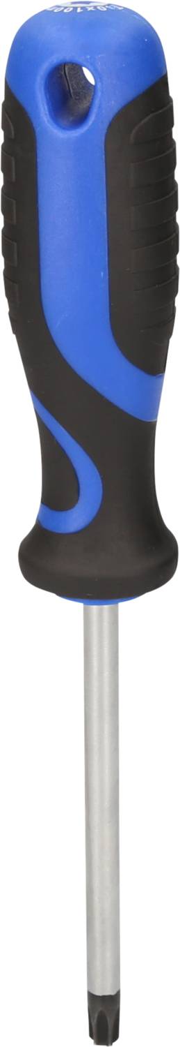 Schraubendreher mit blau-schwarzem Griff und silberner Spitze, geeignet für Kreuzschlitzschrauben.