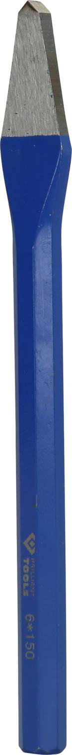 Blauer Meißel mit Metallspitze, geeignet für Arbeiten an Stein oder Beton.