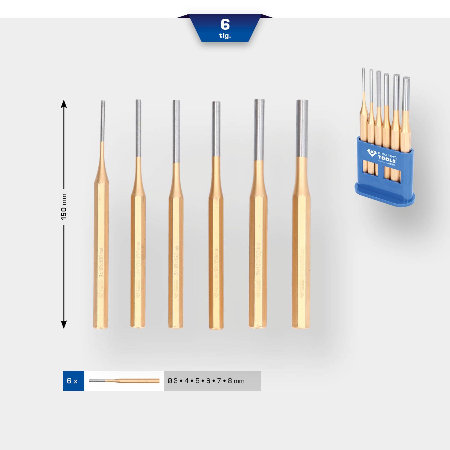 Brilliant Tools Splintentreiber / Durchtreiber-Satz, 6-tlg BT085070