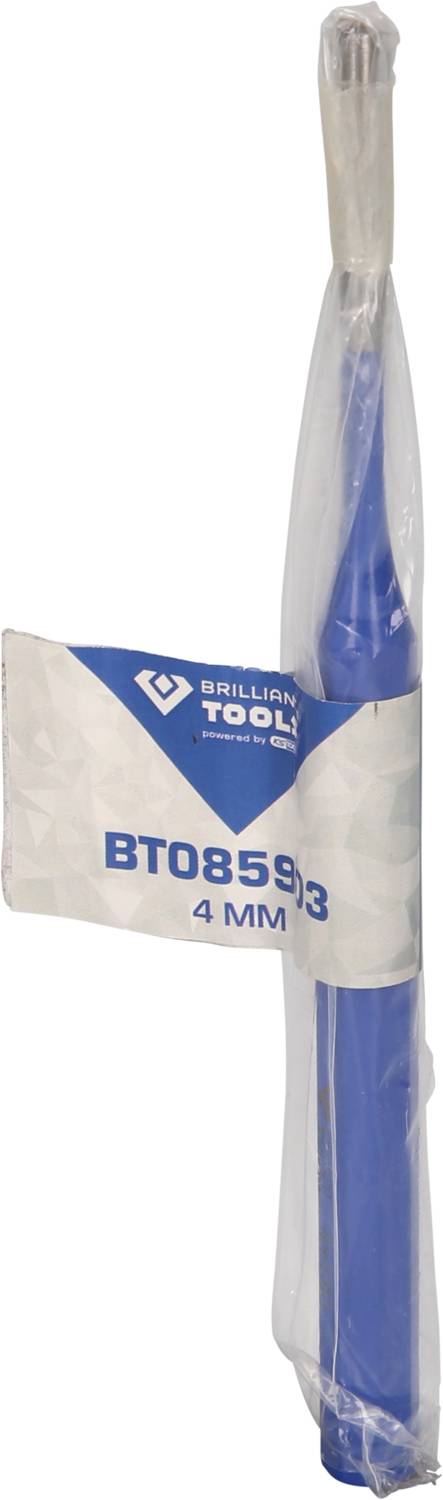 Verpackter blauer Werkzeugsatzschlüssel von 'Brilliant Tools', Modellnummer BT08593, 4 mm.