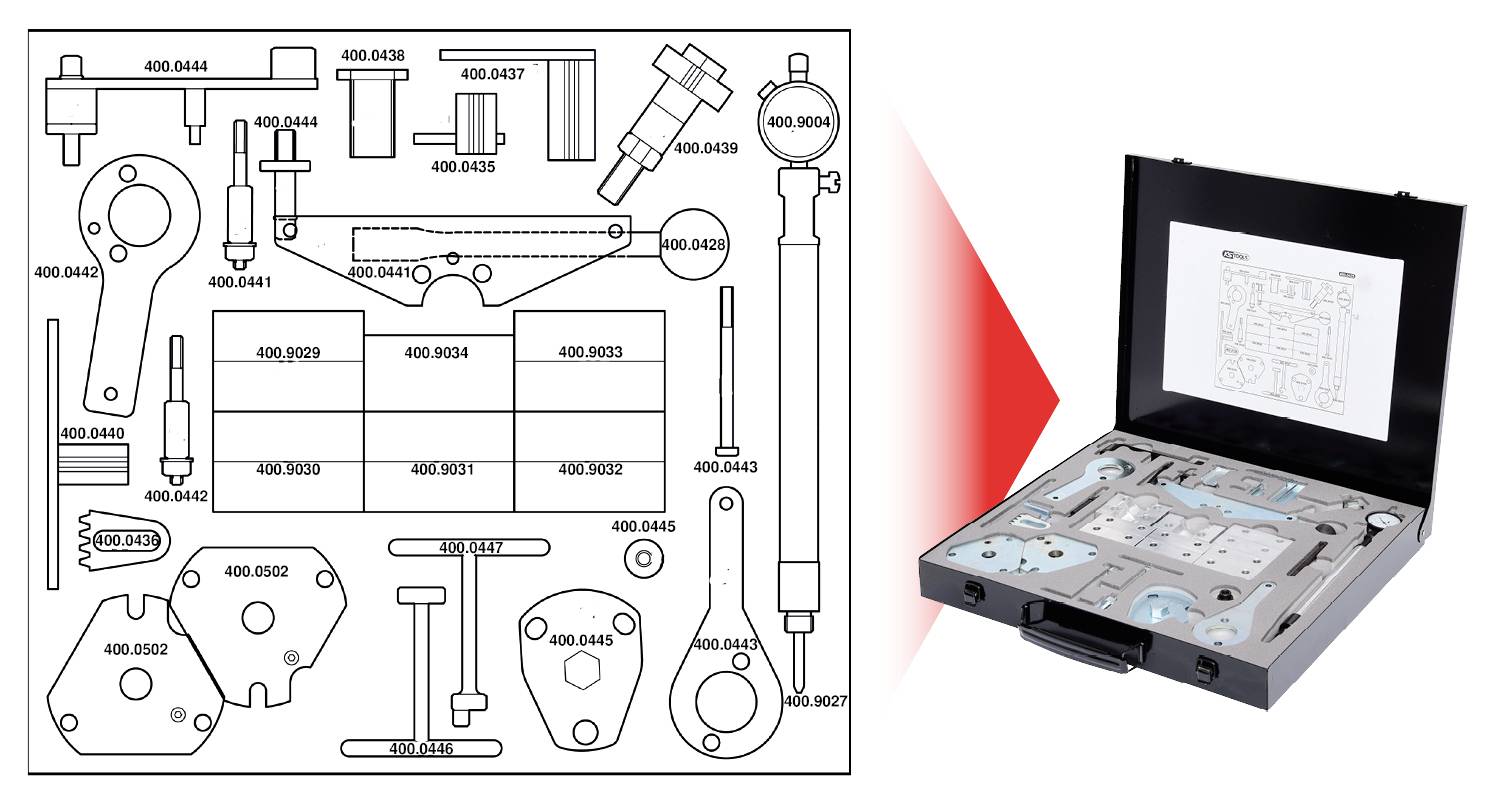 KS Tools 4000425 Motoreinstell-Werkzeug-Satz für Alfa Romeo / Fiat / Lancia, 36-tlg