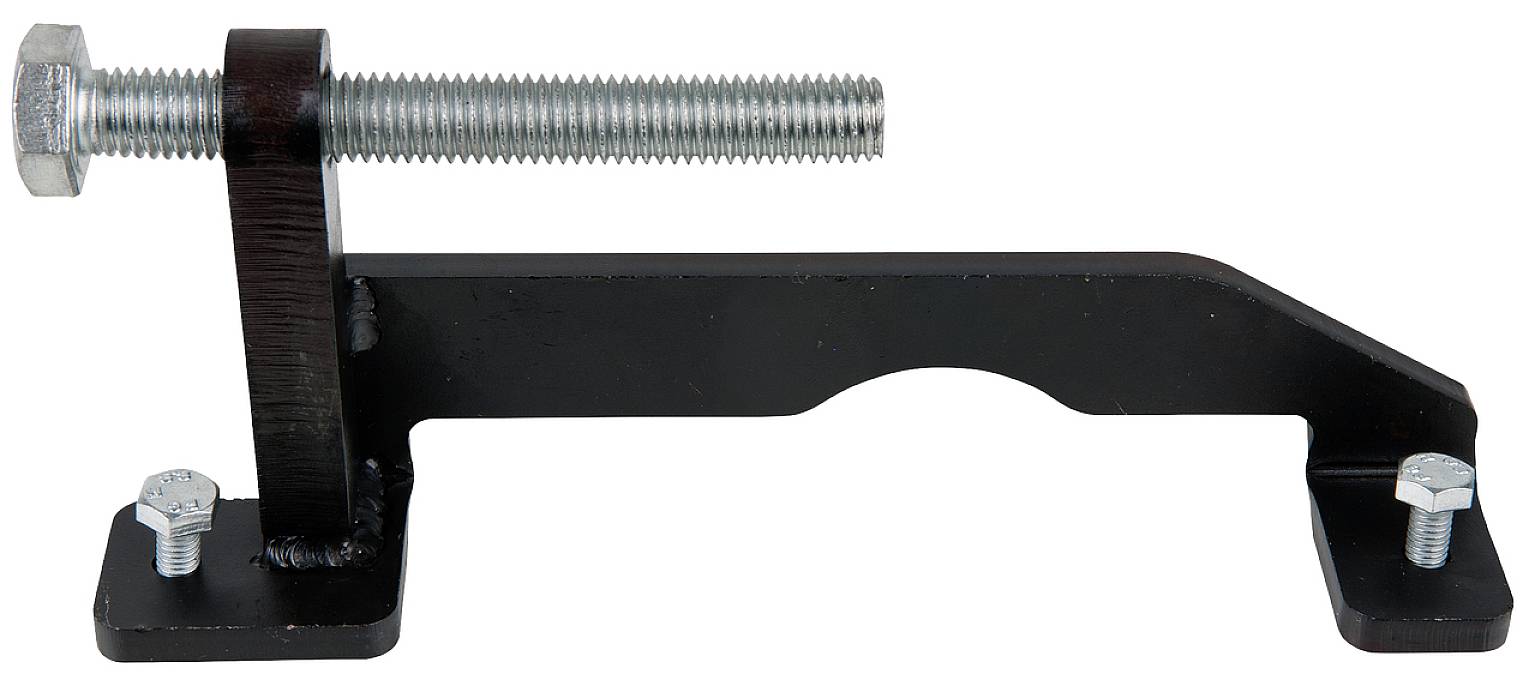 Metallhalterung mit langem Schraubgewinde und drei Schrauben, die auf einer ebenen Fläche montiert ist.