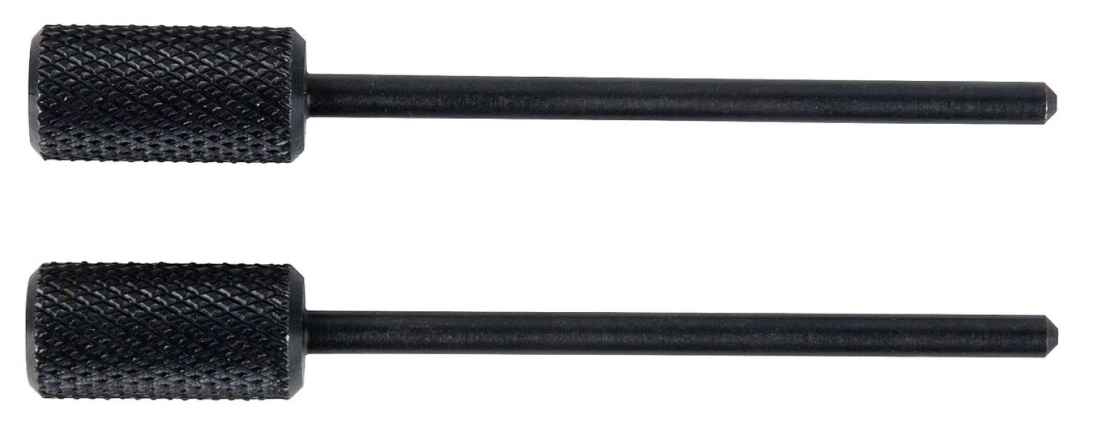 Zwei schwarze Stifte mit gerändelten Griffen, liegen parallel zueinander auf weißem Hintergrund.