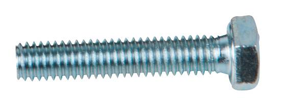 Metallschraube mit Sechskantkopf und Gewinde, liegt horizontal. Einsatz für mechanische Verbindungen oder Befestigungen.