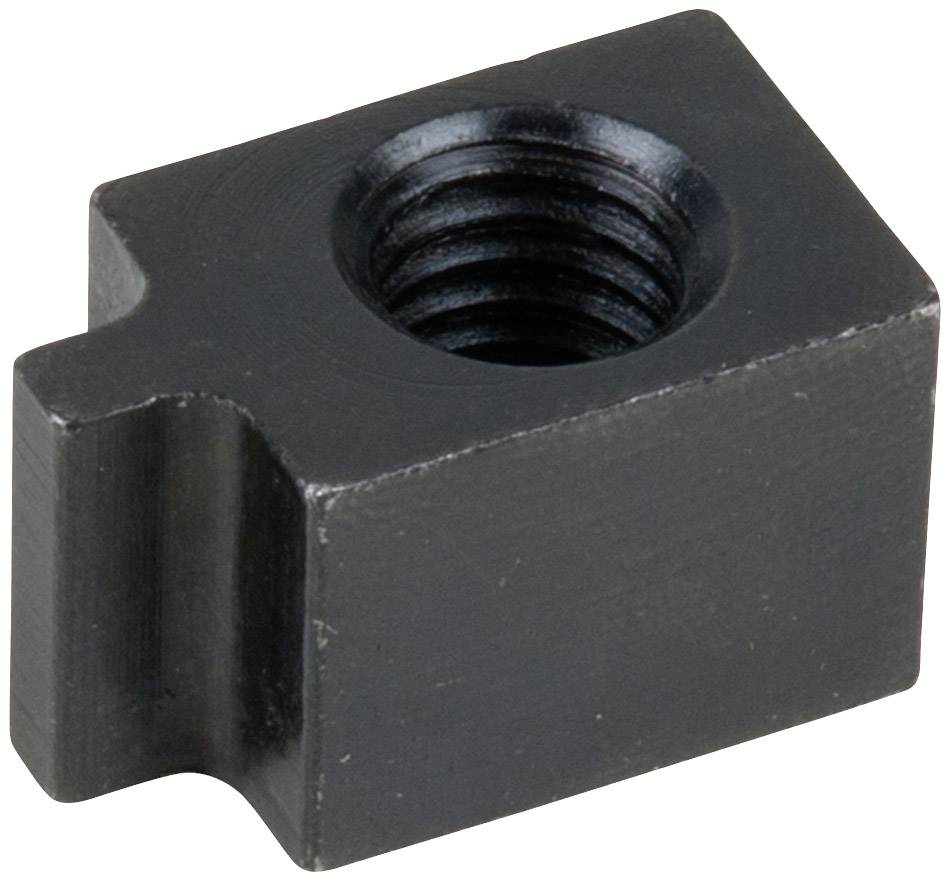 Ein rechtwinkliger Metallblock mit einem zentralen, runden Gewindeloch für Schraubverbindungen.