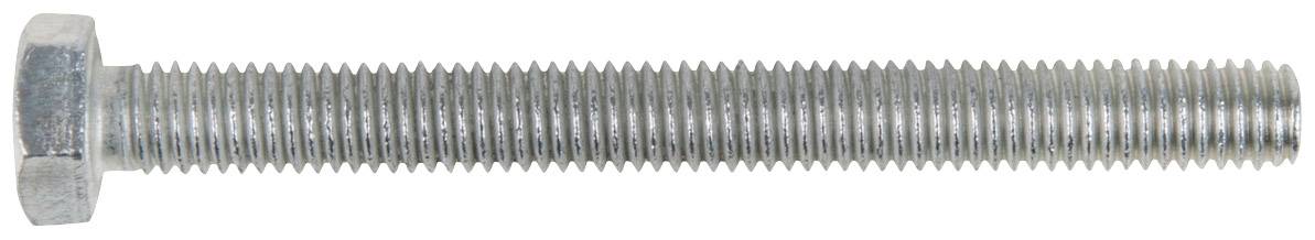 Ein silberner Sechskantschraubenbolzen mit durchgehendem Gewinde auf weißem Hintergrund.