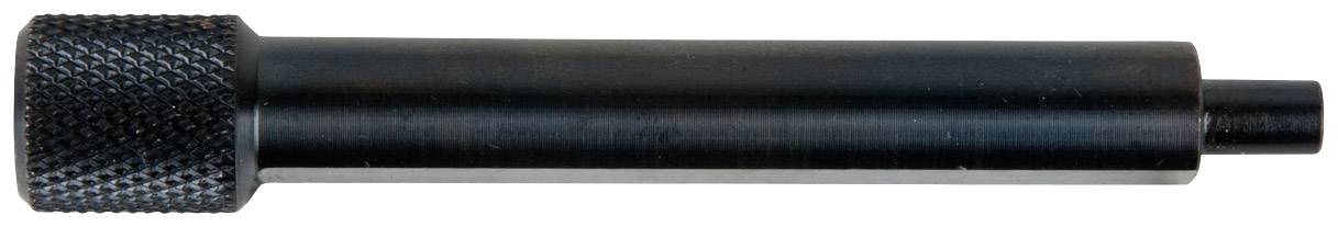 Zylindrisches Metallteil mit geriffeltem Griff, möglicherweise ein Werkzeugaufsatz oder -griff, isoliert auf weißem Hintergrund.