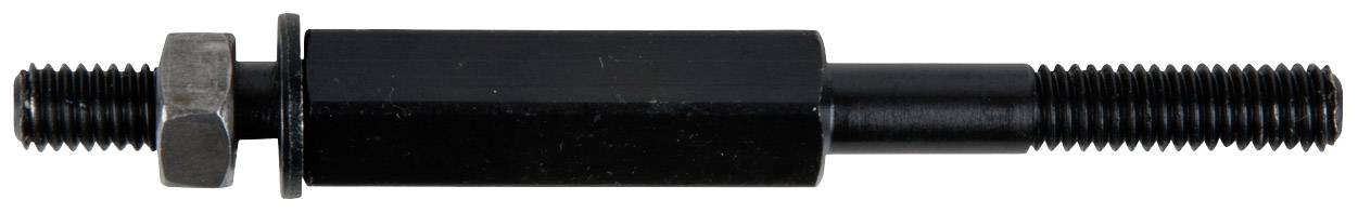 Schwarze Metallschraube mit Hexagonal-Kopf und Gewindeenden.