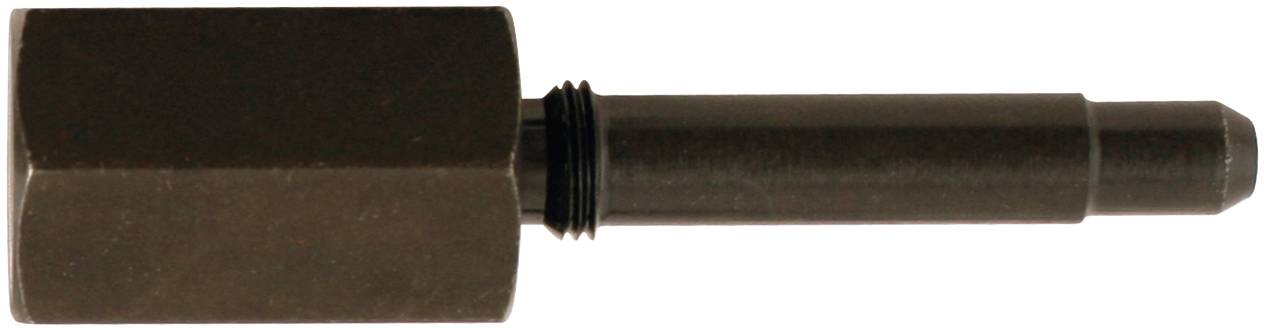 Metallischer Adapter mit sechseckiger Basis und zylindrischer Verlängerung, gehört wahrscheinlich zu einem technischen Gerät oder Werkzeug.