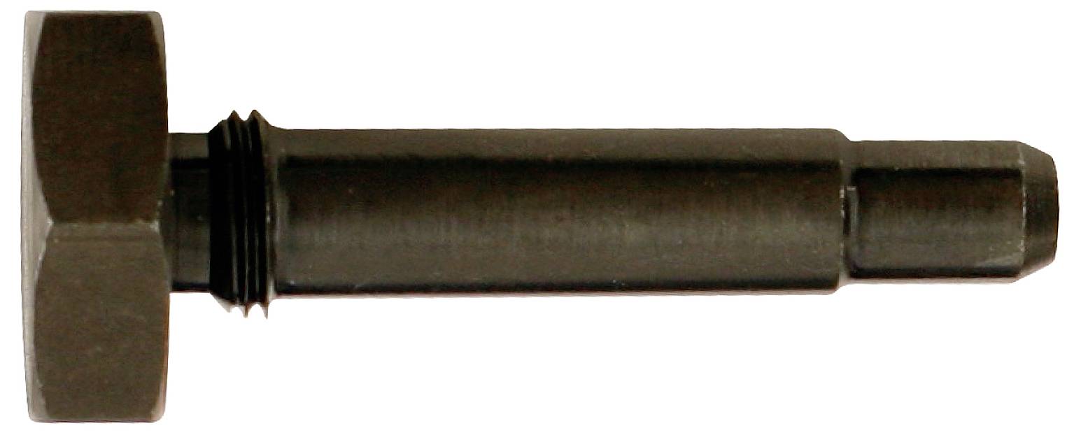 Ein schwarzer Metallbolzen mit sechseckigem Kopf und zwei Gummiringen in der Mitte.