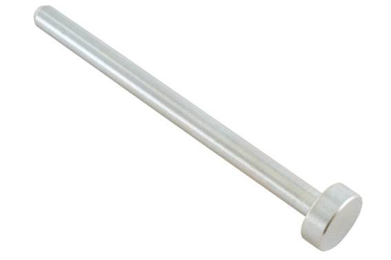 Ein langer, silberner Metallstift mit einem flachen Kopf.