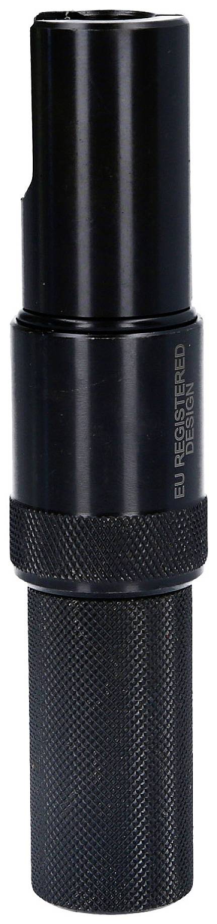 Schwarzer Mikrofonadapter mit geriffeltem Griff, geeignet zur Verbindung von Mikrofonen mit verschiedenen Steckertypen.