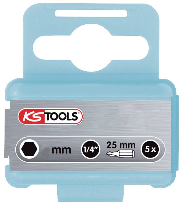Verpackung einer Bit-Nuss mit Angaben: 1/4', 25 mm, 5 Stück, Marke KS Tools.