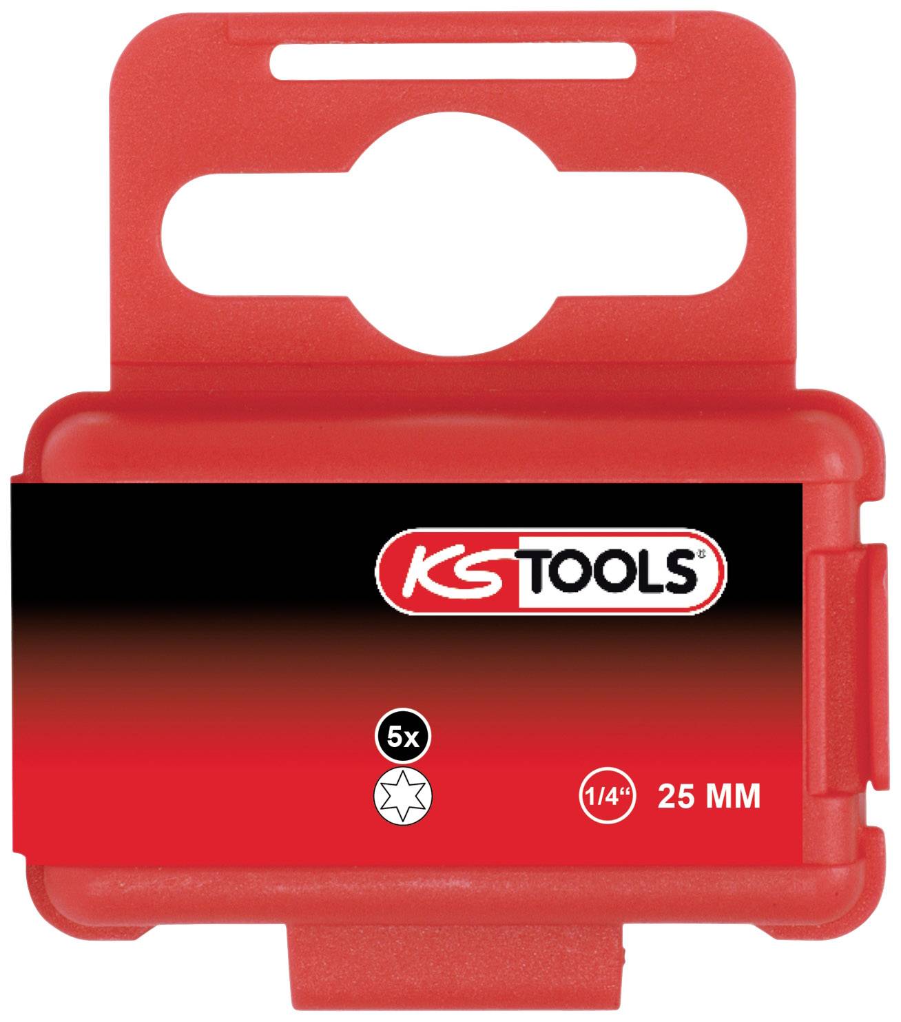Rote Kunststoffverpackung von KS Tools, geeignet für 5 Einsätze, mit Größe '1/4