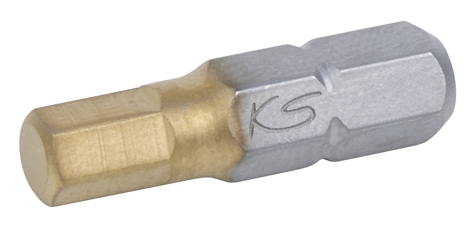 Ein zweifarbiger Schraubendreherbit, bestehend aus goldfarbenem und silbernem Metall, gekennzeichnet mit den Buchstaben 'KS'.