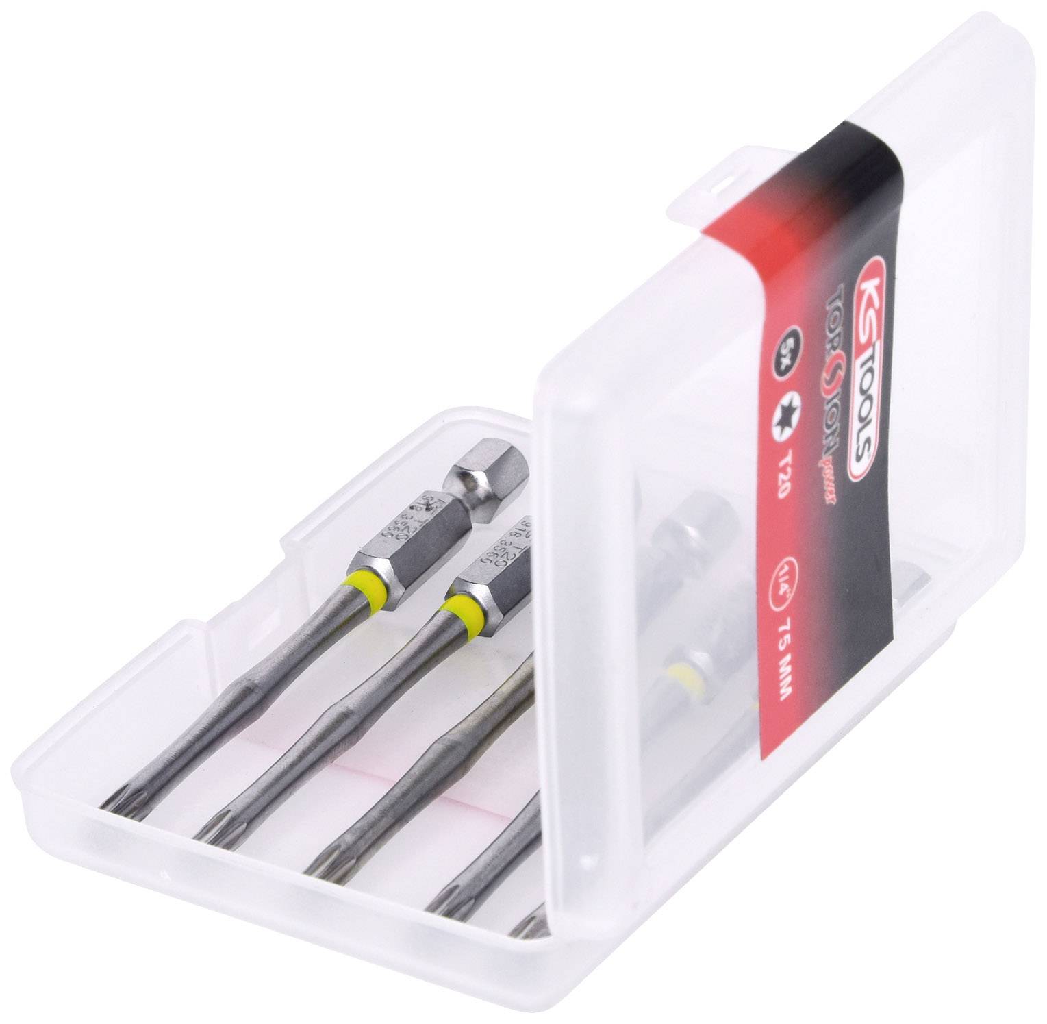 Ein Set von drei präzisen Schraubendreherbits in einer durchsichtigen Kunststoffbox, geeignet für handwerkliche Arbeiten.