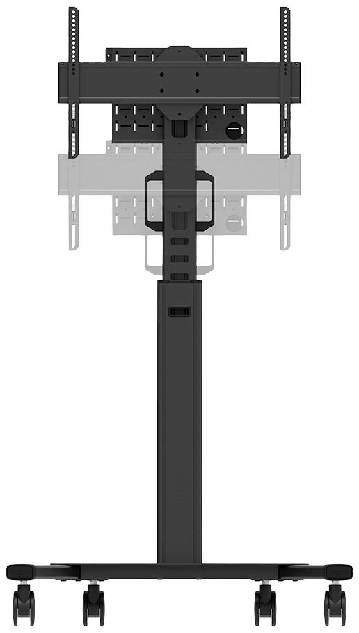 Mobiler TV-Ständer mit vier Rollen, geeignet für TVs verschiedener Größen. Höhenverstellbar, robuste Konstruktion für einfache Bewegung.