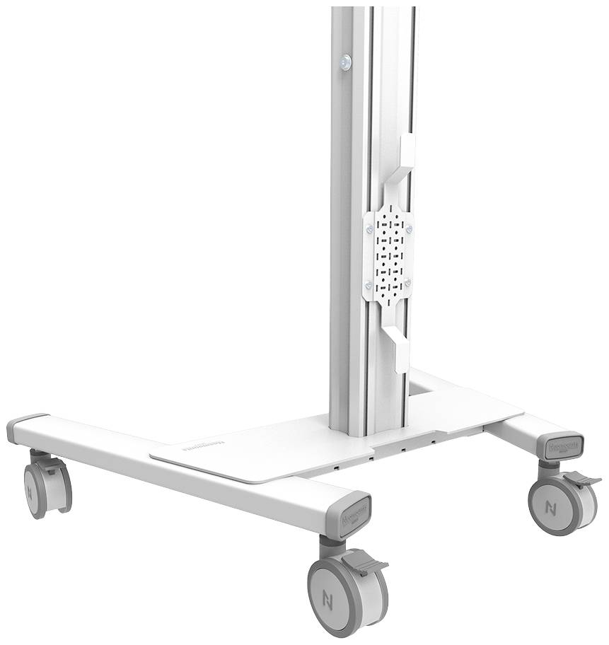 Ein mobiler, höhenverstellbarer Gerätewagen aus Metall mit vier schwenkbaren Rollen für einfache Bewegung.