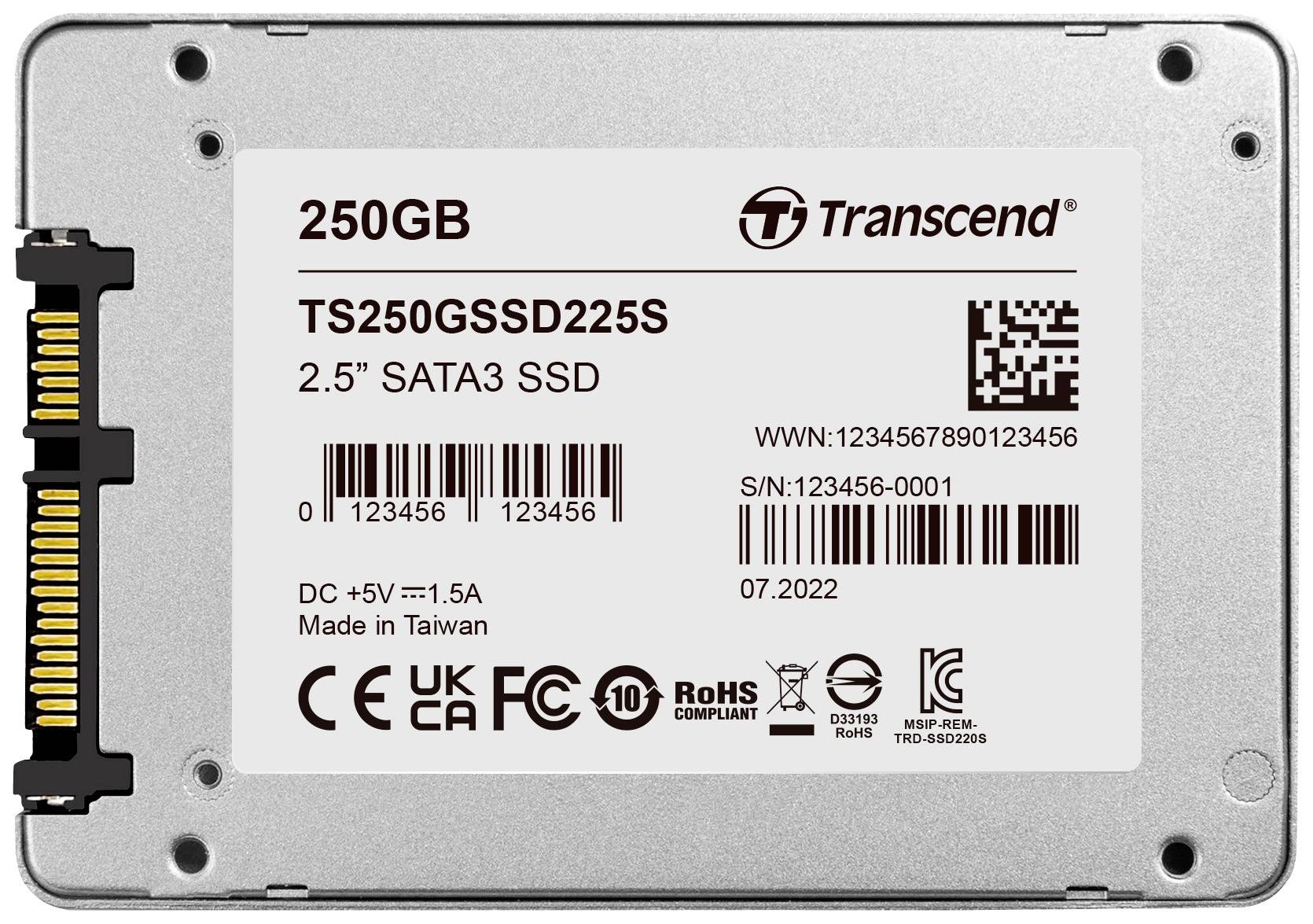 Transcend SSD225S 250 GB Interne Festplatte 6.35 cm (2.5 Zoll) SATA III Retail TS250GSSD225S
