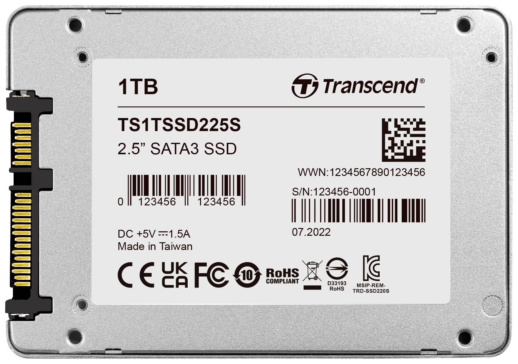 Transcend SSD225S 1 TB Interne Festplatte 6.35 cm (2.5 Zoll) SATA III Retail TS1TSSD225S