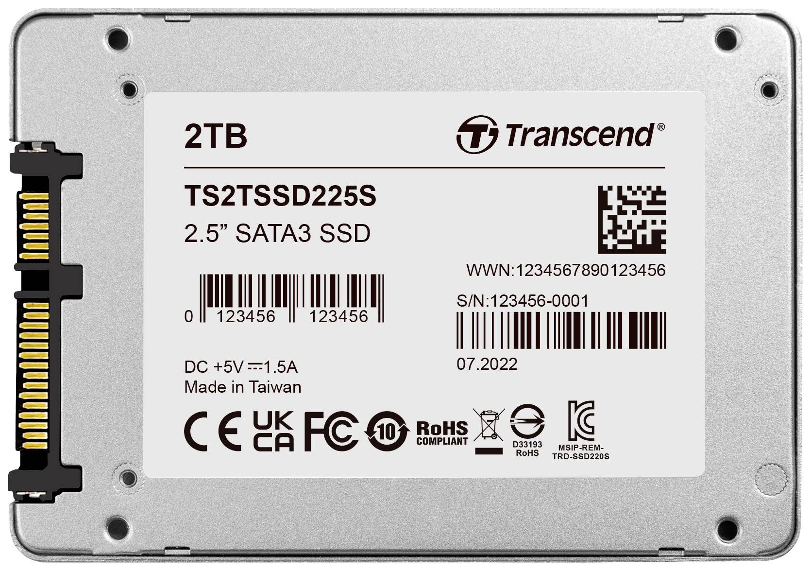 Transcend SSD225S 2 TB Interne Festplatte 6.35 cm (2.5 Zoll) SATA III Retail TS2TSSD225S