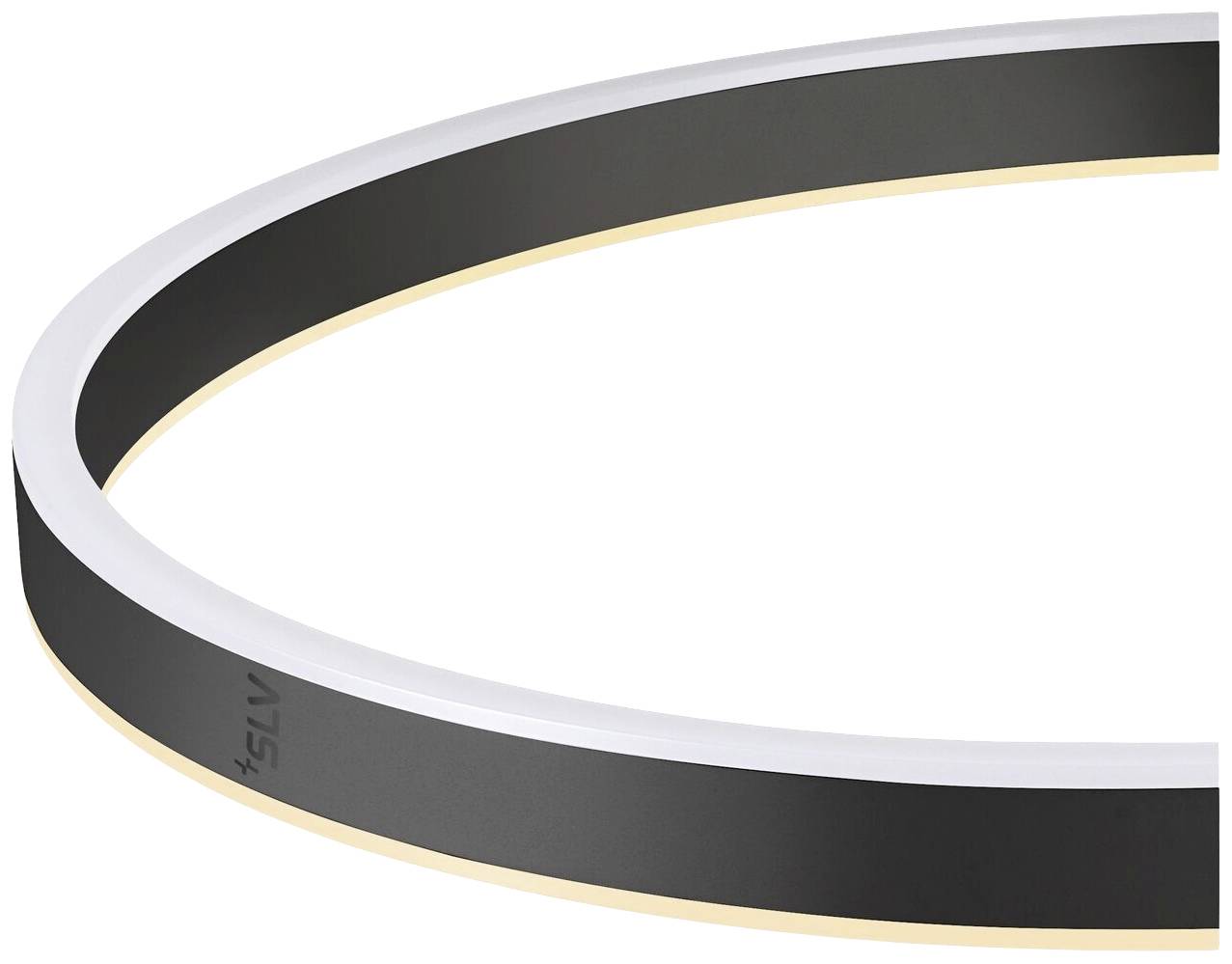 Runder LED-Lichtring in Schwarz und Weiß. Erzeugt diffuses Licht, geeignet für moderne Deckenbeleuchtung.