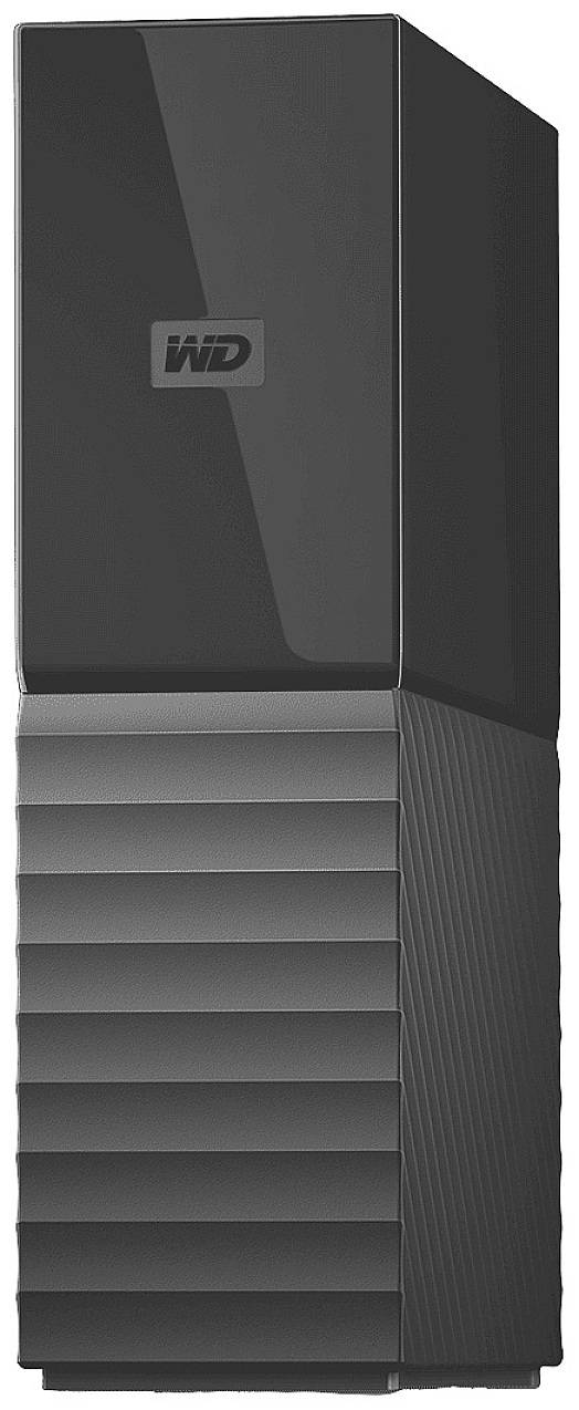 Externe Festplatte mit vertikalem Design und WD-Logo, schwarz-graues Gehäuse, geeignet für Datensicherung und Speichererweiterung.