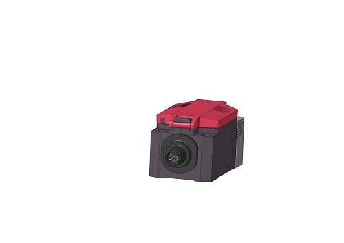 Ein kleiner, kompakter Elektromotor in Rot und Schwarz, geeignet für industrielle Anwendungen.
