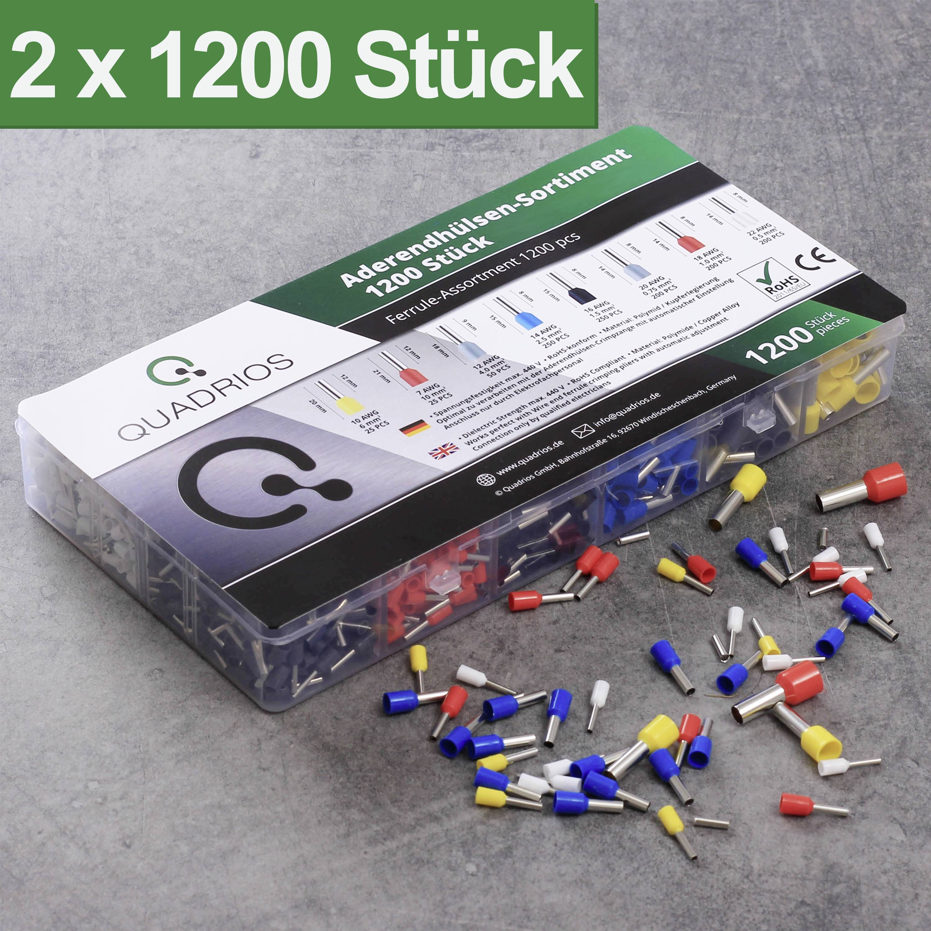 Quadrios 22C470 Aderendhülsen-Sortiment 0.5 mm², 0.75 mm², 1 mm², 1.5 mm², 2.5 mm², 4 mm², 6 mm², 10mm² Teilisoliert Weiß, Grau