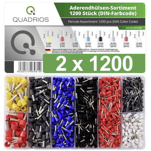 Quadrios 22C470 Aderendhülsen-Sortiment Teilisoliert Weiß, Grau, Rot, Schwarz, Blau, Gelb 2400St.