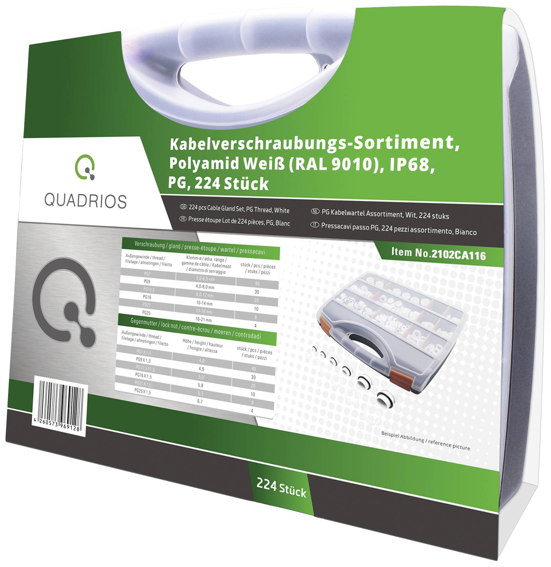 Quadrios 2102CA116 Kabelverschraubung Sortiment PA66 Weiß 224St.