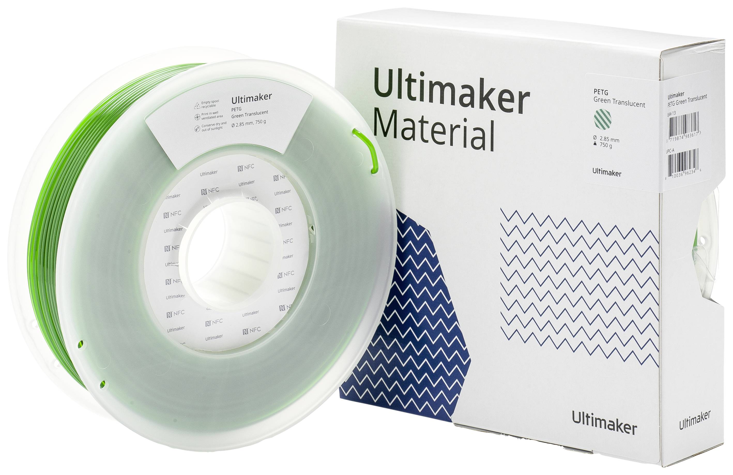 Ultimaker 227338 Filament PETG chemisch beständig, hitzebeständig 2.85mm 750g Grün (translucent) 1St.