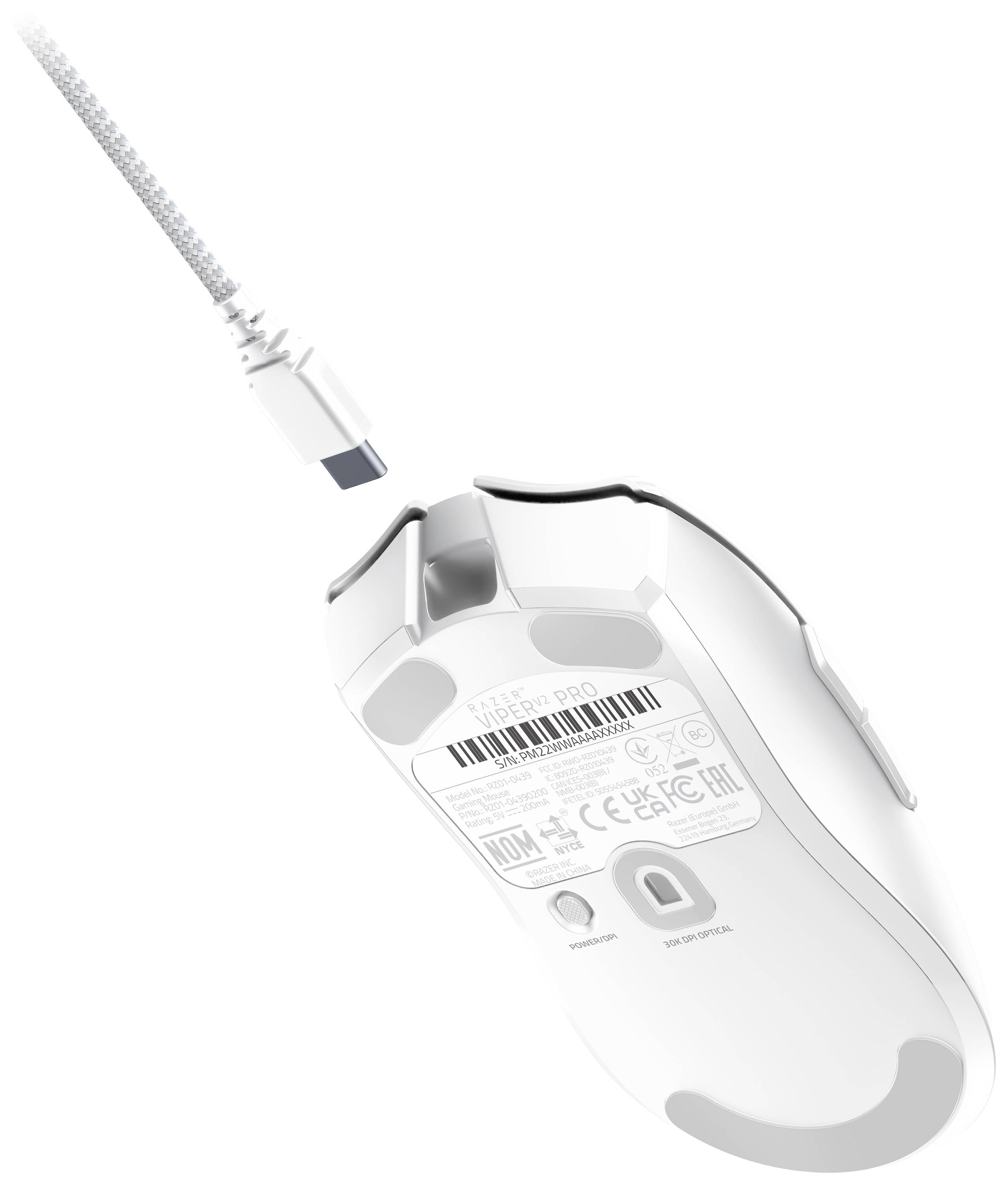 RAZER Viper V2 Pro Gaming-Maus Kabellos, USB Optisch Weiß 5 Tasten 30000 dpi Integrierter Profilspeicher, Integriertes Scrollrad