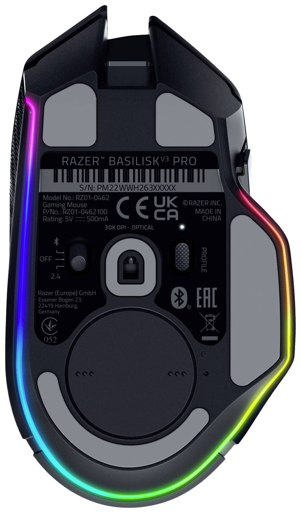 RAZER Basilisk V3 Pro Gaming-Maus Bluetooth®, USB Optisch Schwarz 11 Tasten 30000 dpi Beleuchtet, Integrierter Profilspeicher, Integriertes Scroll