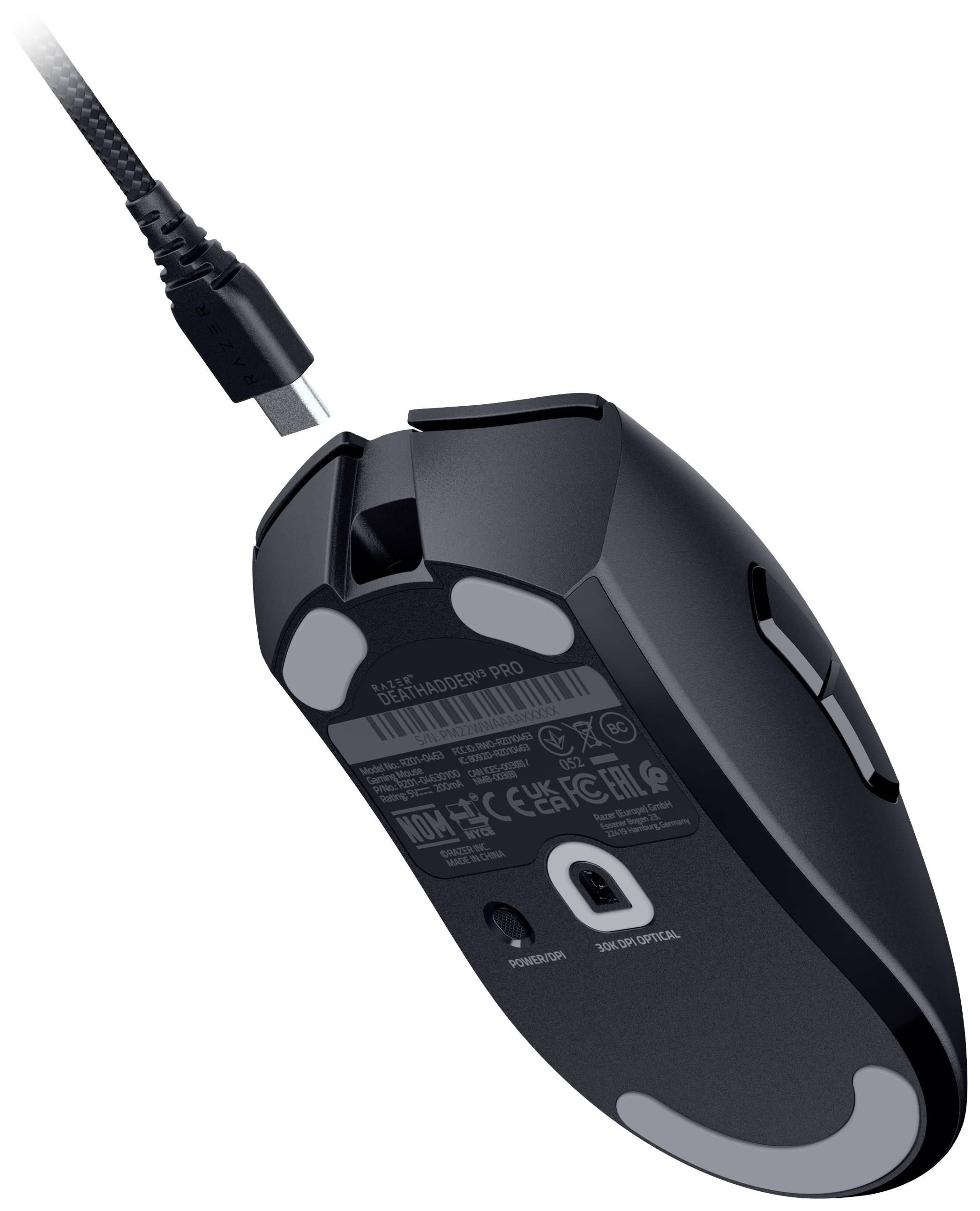 RAZER DeathAdder V3 Pro Gaming-Maus Kabellos, USB Optisch Schwarz 5 Tasten 30000 dpi Integrierter Profilspeicher, Integriertes Scrollrad, Wiederauf