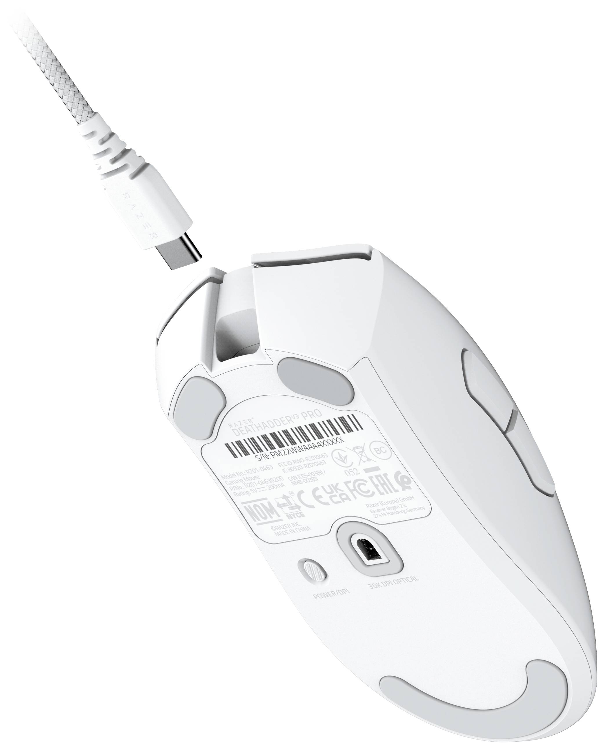 RAZER DeathAdder V3 Pro Gaming-Maus Kabellos, USB Optisch Weiß 5 Tasten 30000 dpi Integrierter Profilspeicher, Integriertes Scrollrad, Wiederaufla