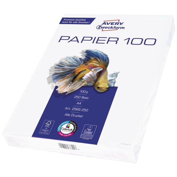 Avery-Zweckform Inkjet Paper Bright White 2566-250 250er Set Universal Druckerpapier Kopierpapier DIN A4 100 g/m² 250 Blatt