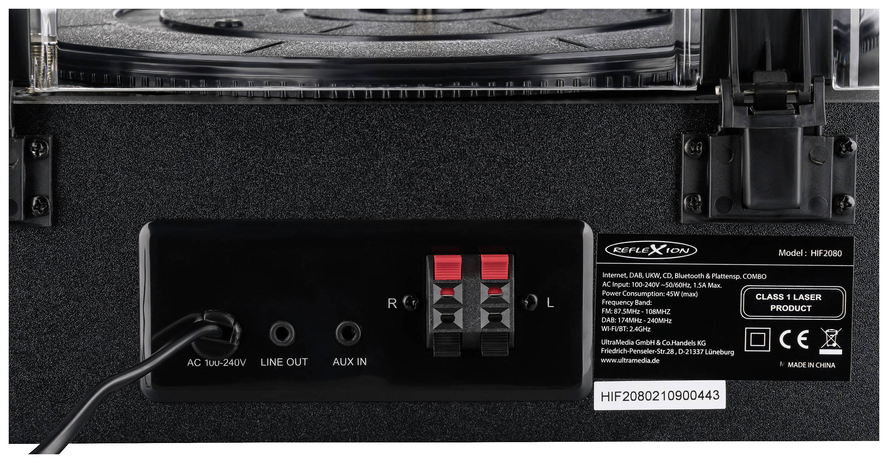 Reflexion HIF2080 Stereoanlage AUX, Bluetooth®, CD, DAB+, DLNA, Internetradio, Plattenspieler, Radiorecorder, UKW, USB, WLAN, Aufnahmefunktion
