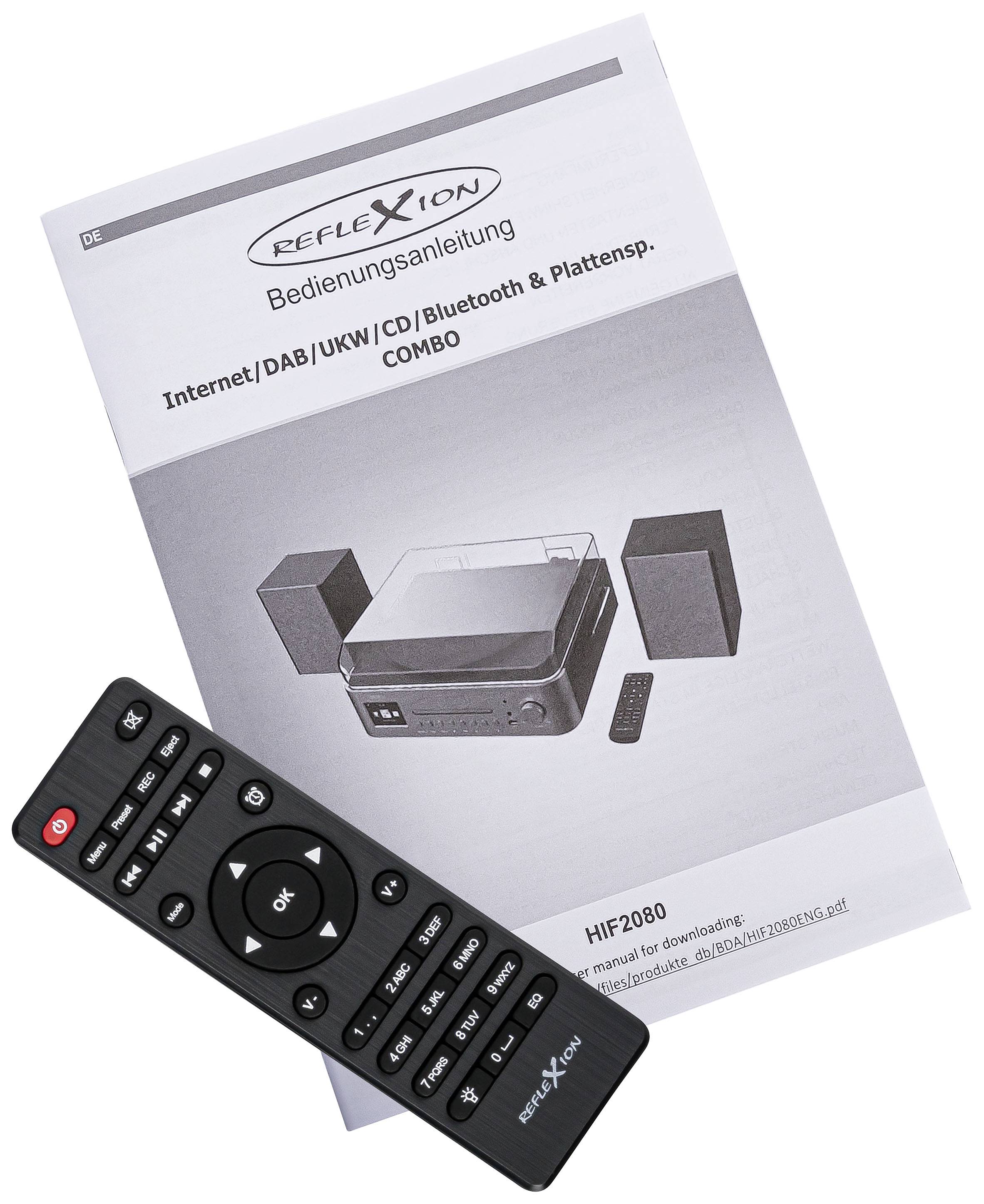 Reflexion HIF2080 Stereoanlage AUX, Bluetooth®, CD, DAB+, DLNA, Internetradio, Plattenspieler, Radiorecorder, UKW, USB, WLAN, Aufnahmefunktion