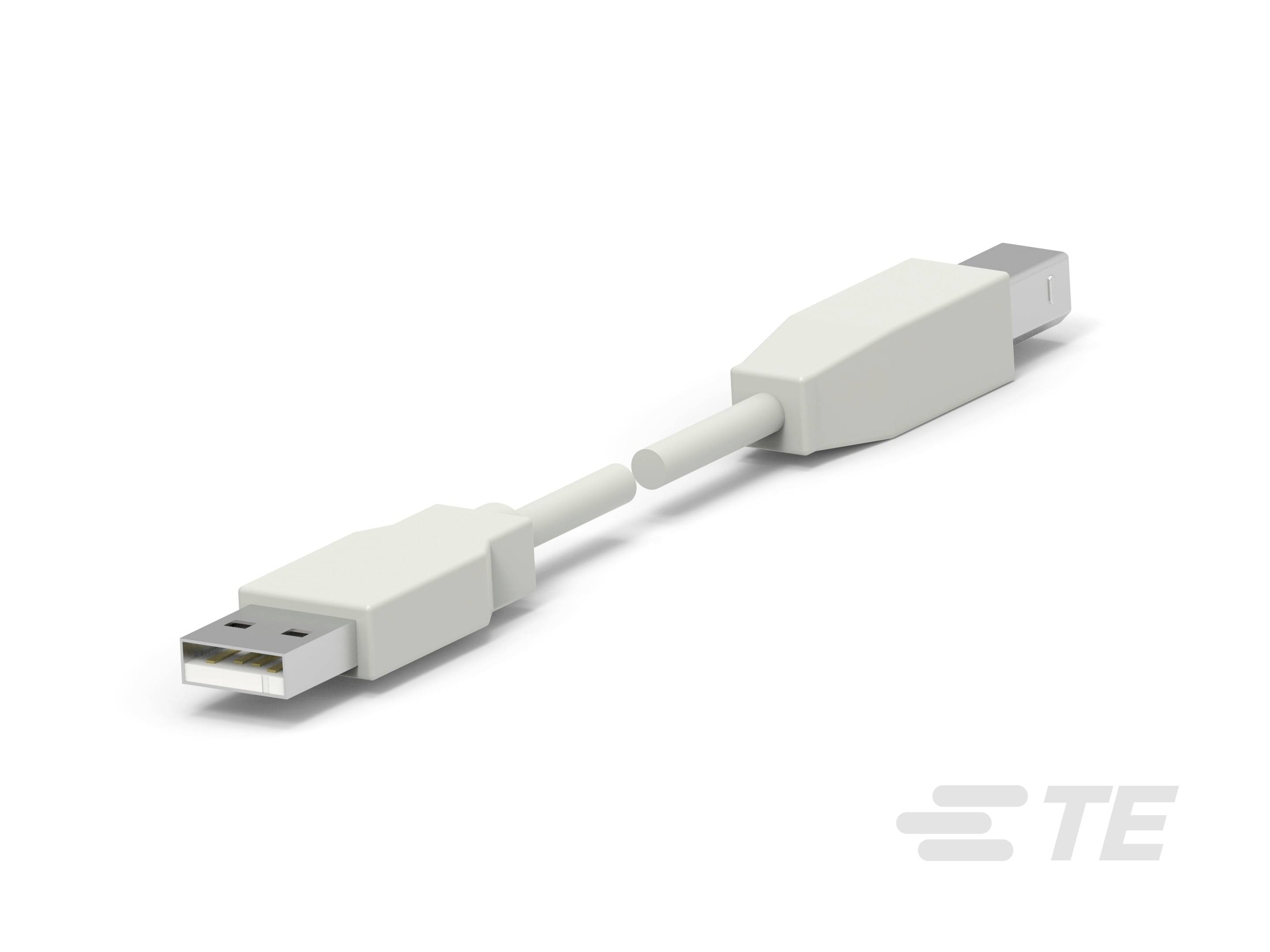 Graues USB-Verlängerungskabel mit zwei USB-Steckern auf einem hellen Hintergrund.