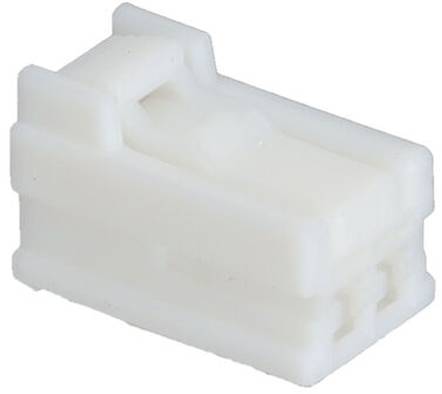 Ein weißer Kunststoffstecker mit rechteckiger Form, ausgestattet mit Rippen und Nuten zur sicheren Befestigung.